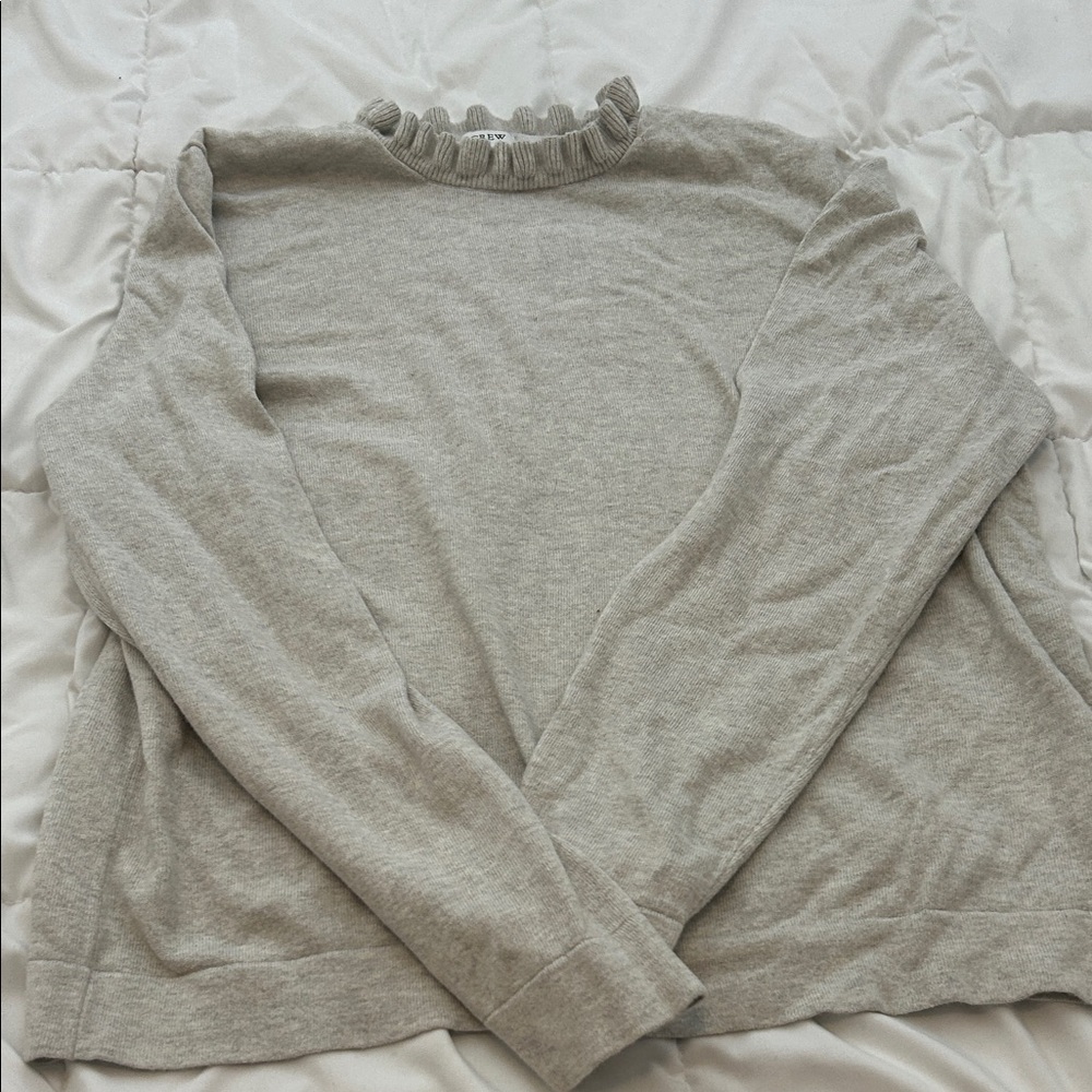 J. Crew Light Gray Long Sleeve Top with Ruffled Neck